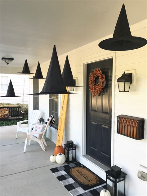 How to hang witches hats from porch ceiling